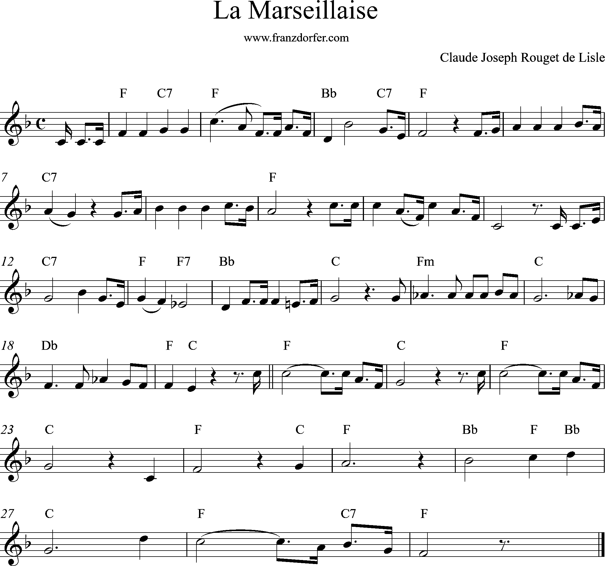 sheetmusic for Trumpet, La MArseillaise, F-Dur, Ttompete
